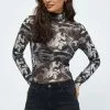 Minus Divia Turtleneck- Longsleeve - Black Swirl Print