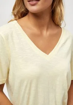 Minus Leti V-Neck Tee - T-Shirt Basic - Lemon Sorbet -Minus Winkel 480617c4aee645ff83f136a854e638b4
