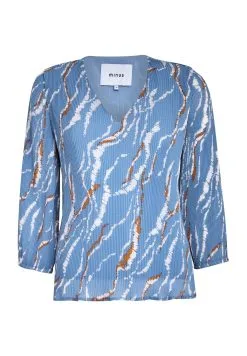 Minus Rikka Mia V Neck - Blouse - Denim Blue Graphic Print -Minus Winkel 8492ac91a9c640649426db4139f702a1