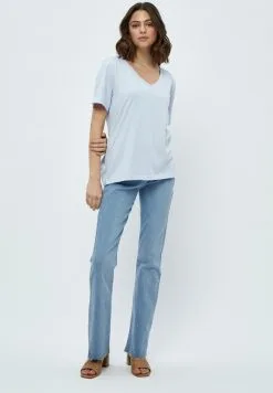 Minus Leti V-Neck Tee - T-Shirt Basic - Ibiza Blue