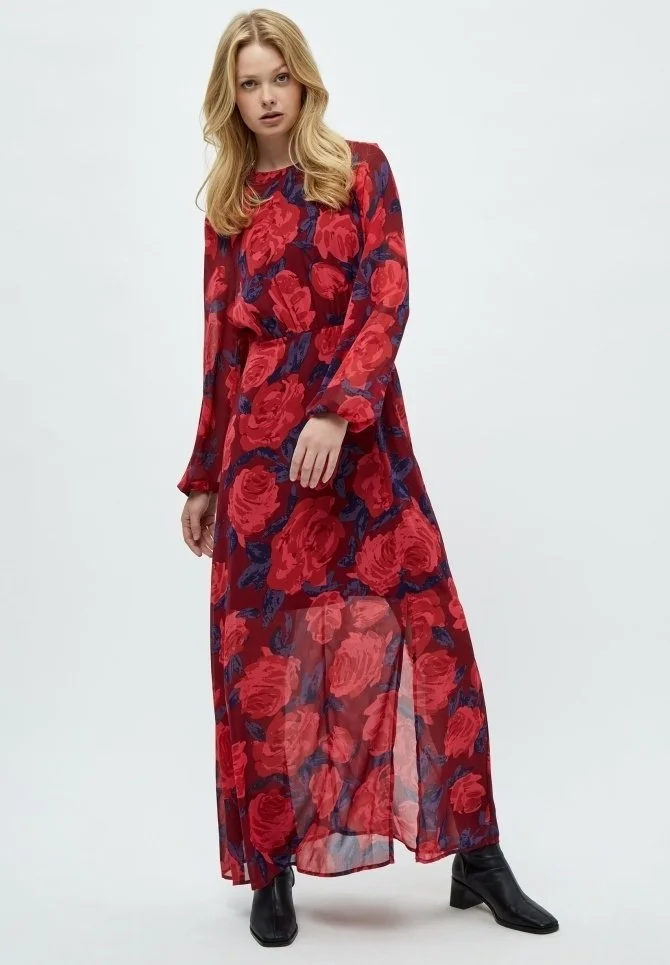 Minus Vistia- Maxi-Jurk - Pastel Red Rose Print 4 Minus Vistia- Maxi-Jurk - Pastel Red Rose Print - Afbeelding 2