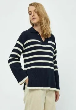 Minus Leonie Collar- Trui - S Navy Stripe